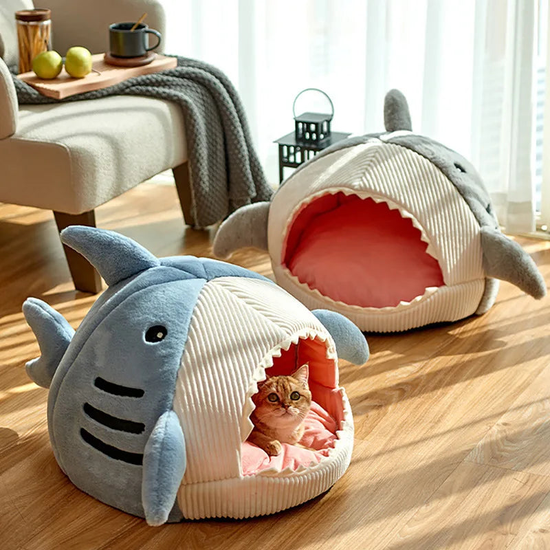 Winter Warm Pet Nest Big Mouth Shark Nest Cat Nest Semi Closed Cat Nest Dog Nest Plush Small Dog Nest Mat Plush Shark Cloth