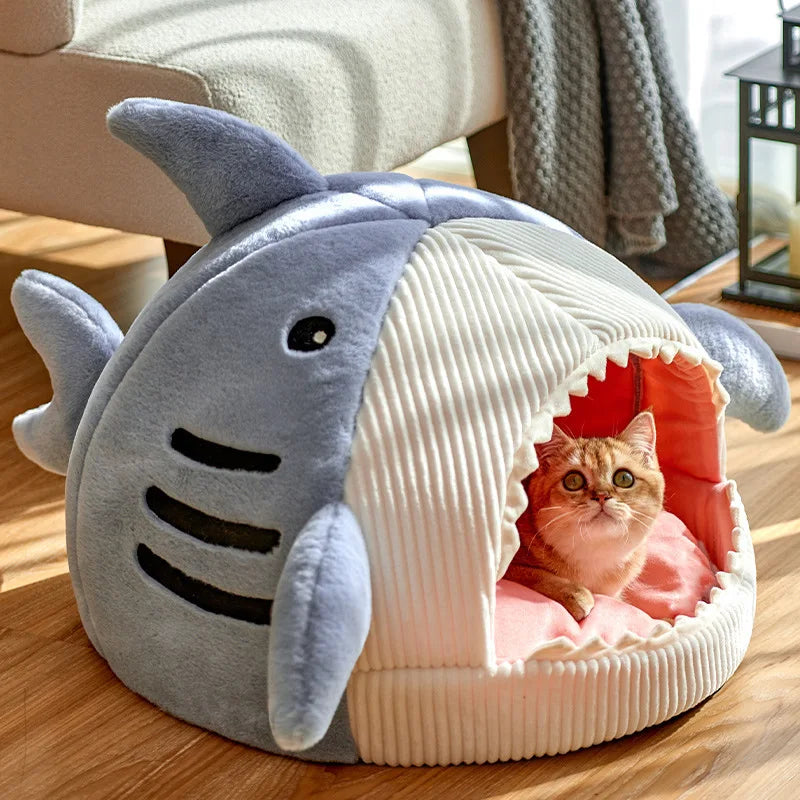 Winter Warm Pet Nest Big Mouth Shark Nest Cat Nest Semi Closed Cat Nest Dog Nest Plush Small Dog Nest Mat Plush Shark Cloth