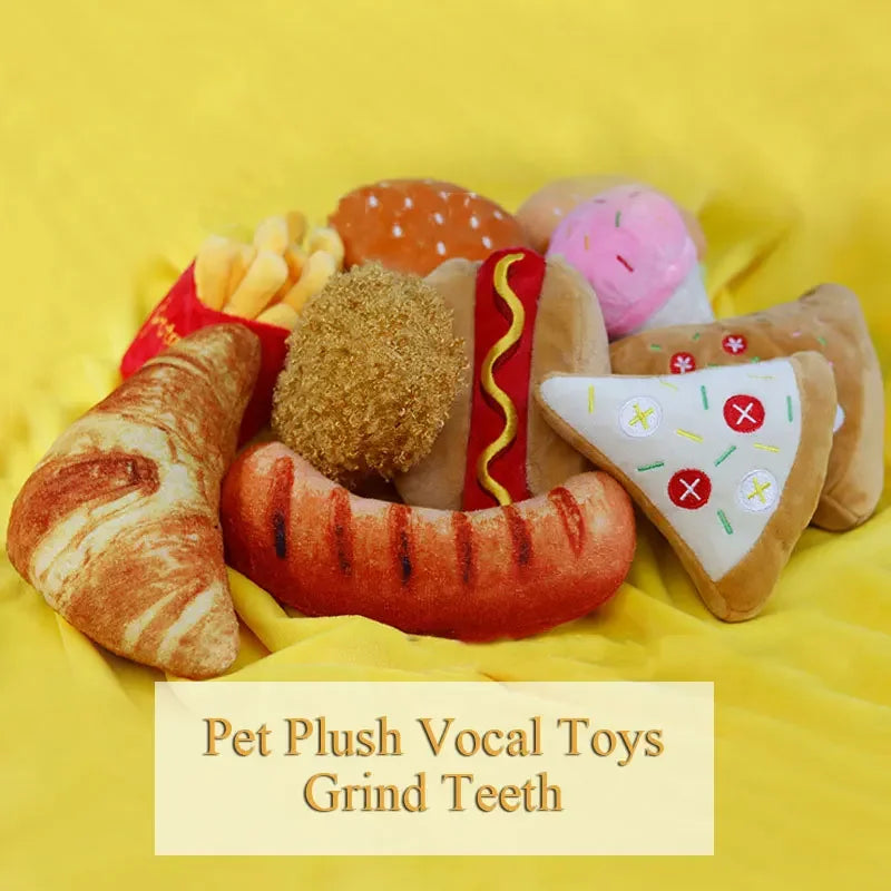 Plush Dog Toys Squeaky Dogs Accessories Pet Toy Soft Squeeze Sound Teeth Chew Bite Resistant Ice Cream Fries Humburger for Pet