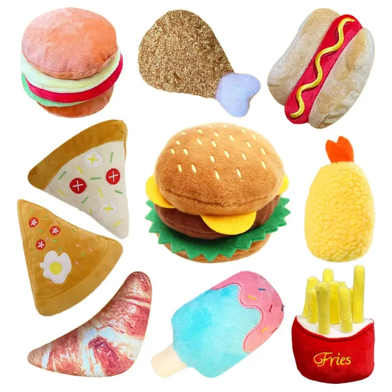 Plush Dog Toys Squeaky Dogs Accessories Pet Toy Soft Squeeze Sound Teeth Chew Bite Resistant Ice Cream Fries Humburger for Pet
