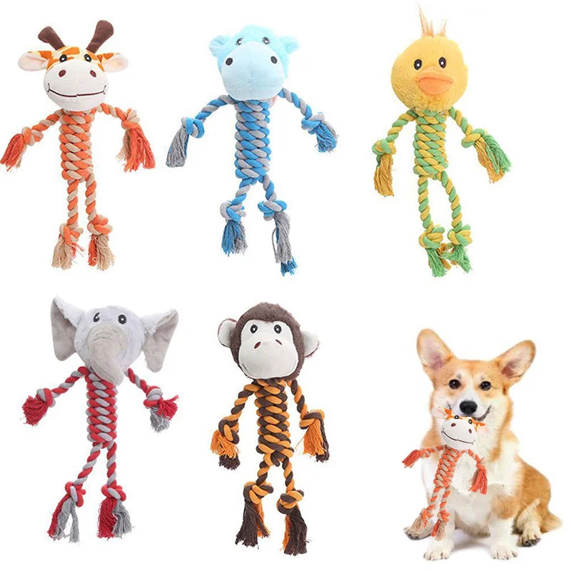 Pet Dog Squeaky Toy for Small Meduim Dogs Soft Plush Chew Stuffed Animal Shape Bite Resistant Dog Cotton Rope Toys Pets Supplies