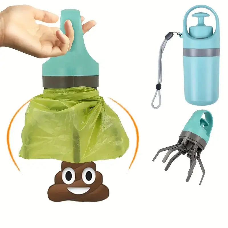 Portable Poop Scooper with Build in Bag Dispenser Light Weight Claw Waste Picker for Dogs Pet Cleaner Tool