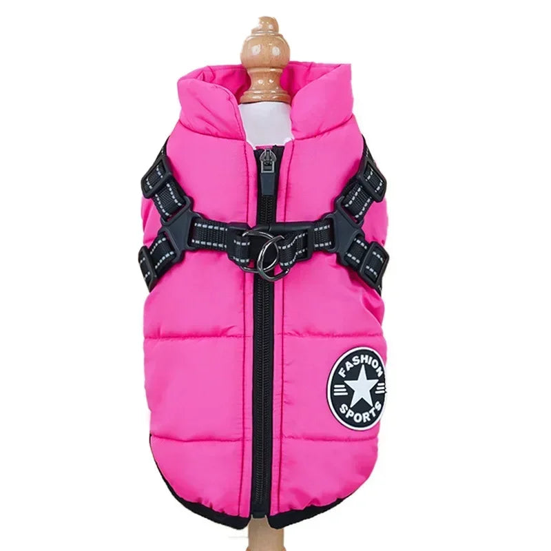 Pet Dog Coat with Harness Winter Cat Waterproof Coat Zipper Dog Jacket with Reflective Harness for Smal Medium Large Dogs