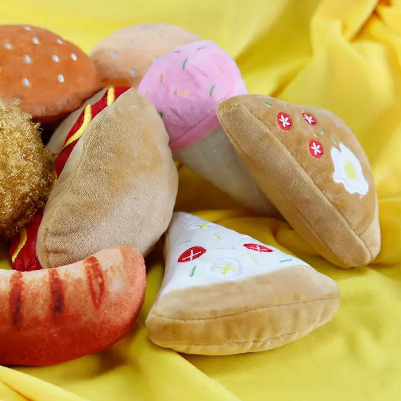 Plush Dog Toys Squeaky Dogs Accessories Pet Toy Soft Squeeze Sound Teeth Chew Bite Resistant Ice Cream Fries Humburger for Pet