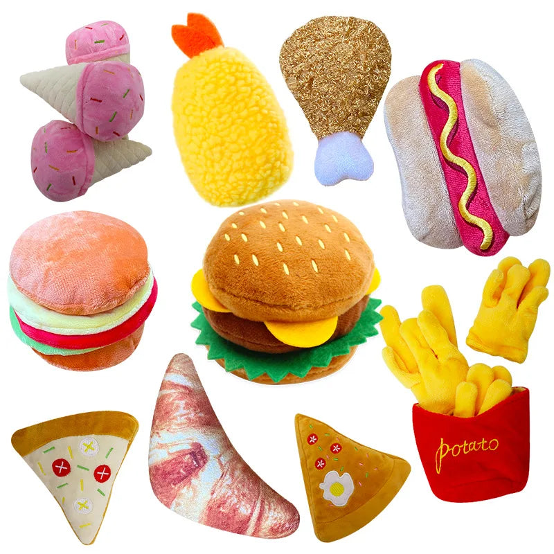 Plush Dog Toys Squeaky Dogs Accessories Pet Toy Soft Squeeze Sound Teeth Chew Bite Resistant Ice Cream Fries Humburger for Pet
