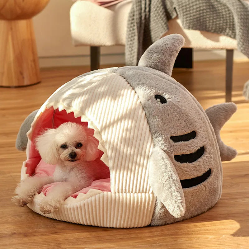Winter Warm Pet Nest Big Mouth Shark Nest Cat Nest Semi Closed Cat Nest Dog Nest Plush Small Dog Nest Mat Plush Shark Cloth