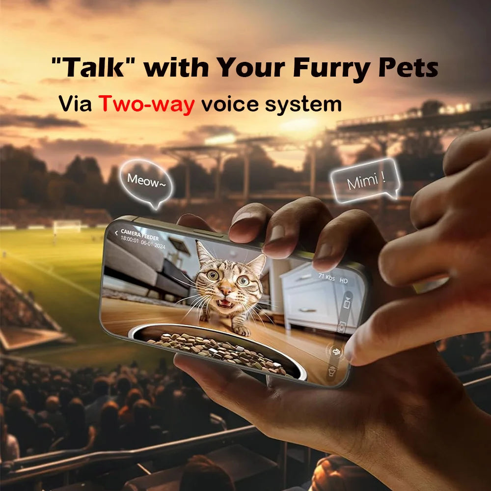 5G Automatic Cat Feeder with 1080P Camera Video Wifi Cat Food Dispenser Pet Smart Voice Recorder Remote Control Pet Auto Feeder