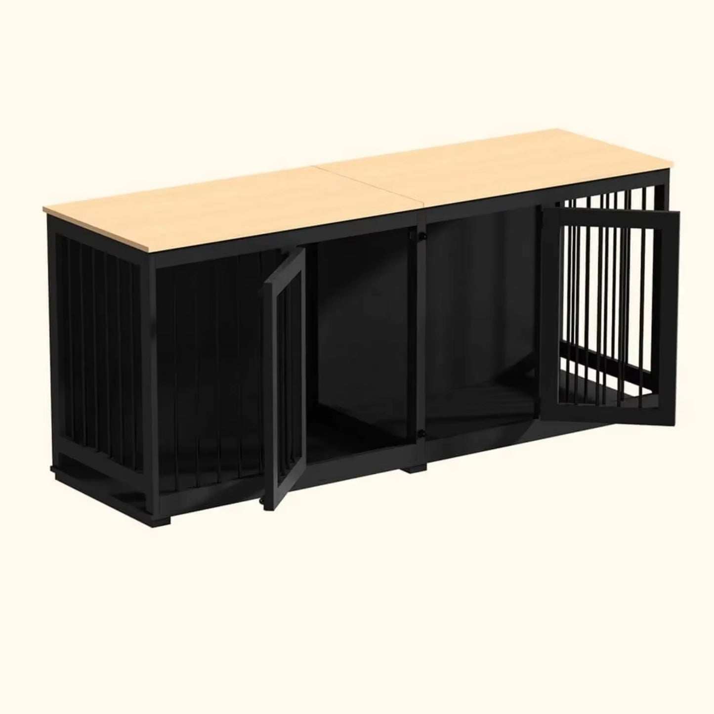 US 64.6 In. Large Dog Pens, Indoor Wooden Dog Crate Kennel with 2-Drawers and Divider for Medium or 2 Small Dogs, White