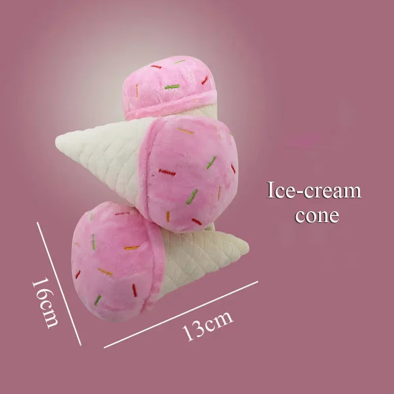 Plush Dog Toys Squeaky Dogs Accessories Pet Toy Soft Squeeze Sound Teeth Chew Bite Resistant Ice Cream Fries Humburger for Pet