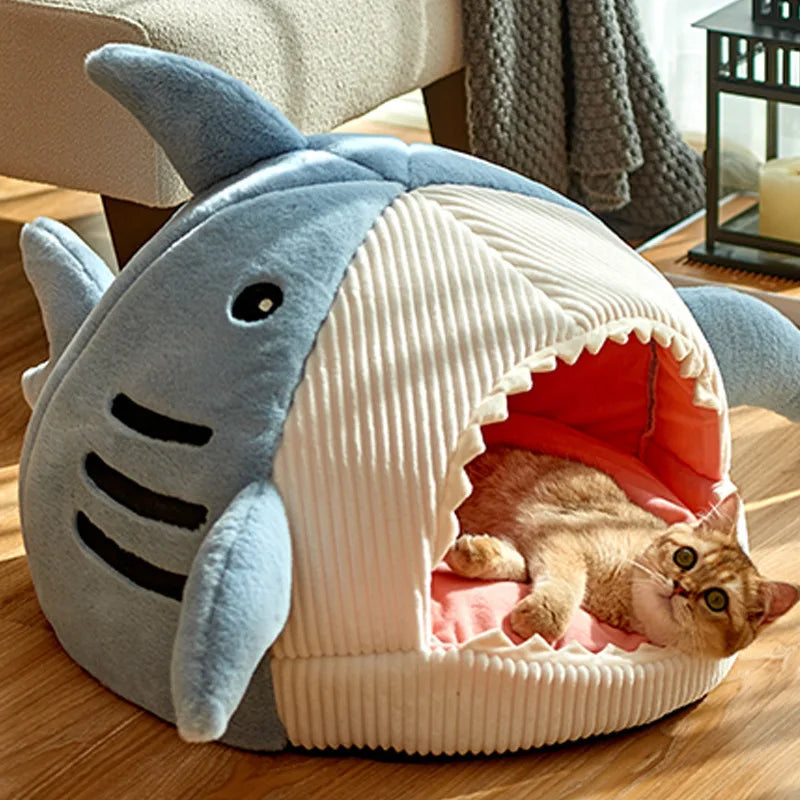 Winter Warm Pet Nest Big Mouth Shark Nest Cat Nest Semi Closed Cat Nest Dog Nest Plush Small Dog Nest Mat Plush Shark Cloth