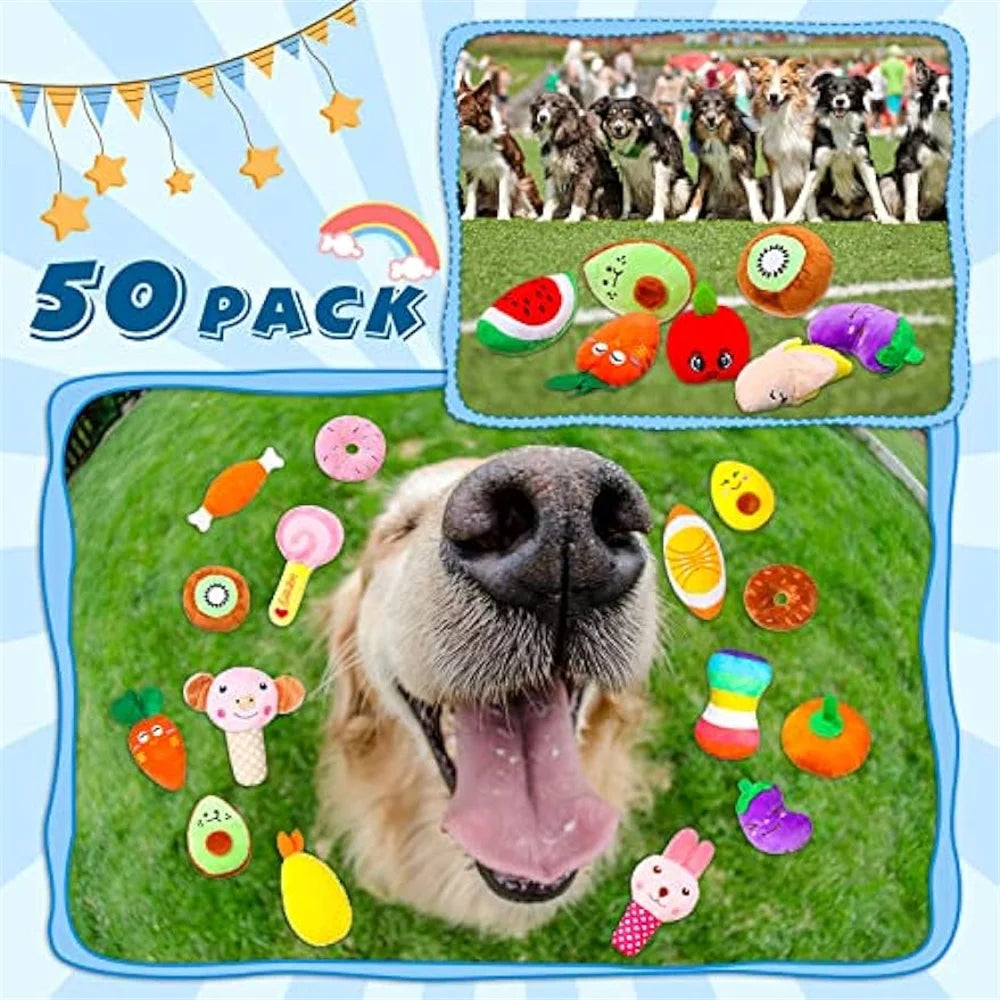 50Pcs/Pack Dog Squeaky Toys Bulk, Plush Dog Toys for Small Medium Dog, Cute Stuffed Pets Squeaky Toys Dog Puppy Birthday