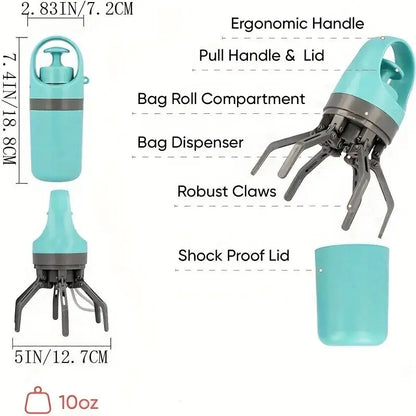 Portable Poop Scooper with Build in Bag Dispenser Light Weight Claw Waste Picker for Dogs Pet Cleaner Tool