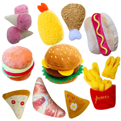 Plush Dog Toys Squeaky Dogs Accessories Pet Toy Soft Squeeze Sound Teeth Chew Bite Resistant Ice Cream Fries Humburger for Pet