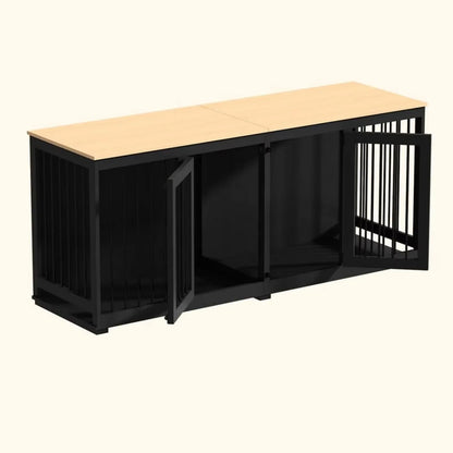 US 64.6 In. Large Dog Pens, Indoor Wooden Dog Crate Kennel with 2-Drawers and Divider for Medium or 2 Small Dogs, White